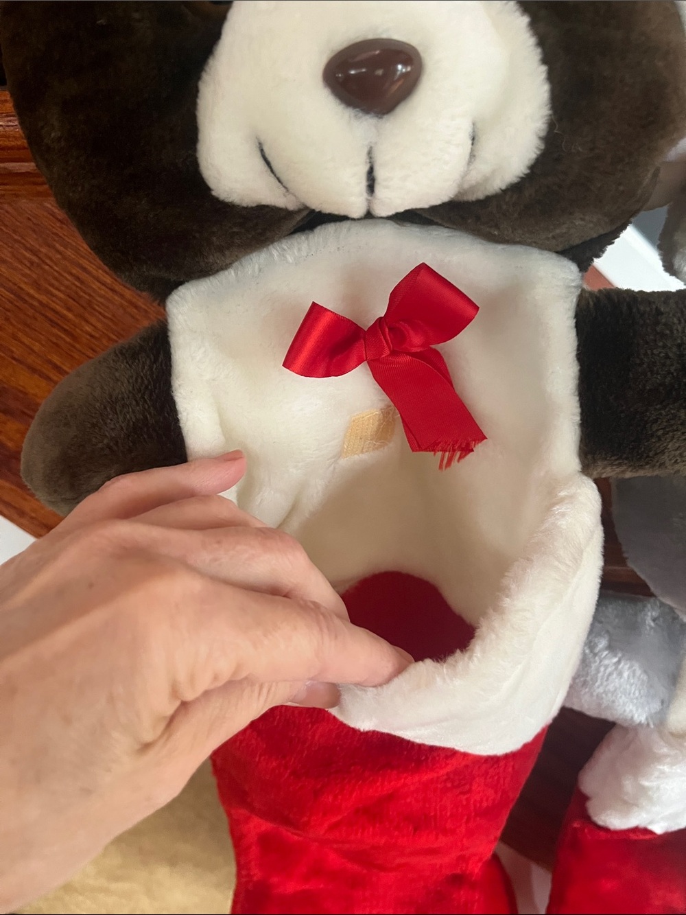 Plush Bear Christmas Stockings - Brown and Gray Bears with Red Hats - Picture 6 of 7